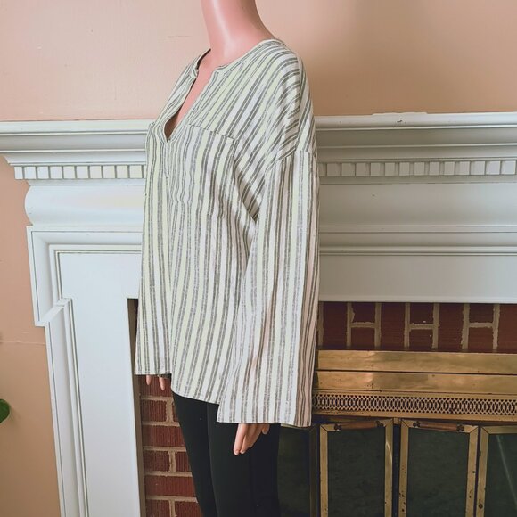 Madewell Lakeline Popover Shirt XXL Gray Striped Linen Blend Pullover Pockets - Picture 5 of 10